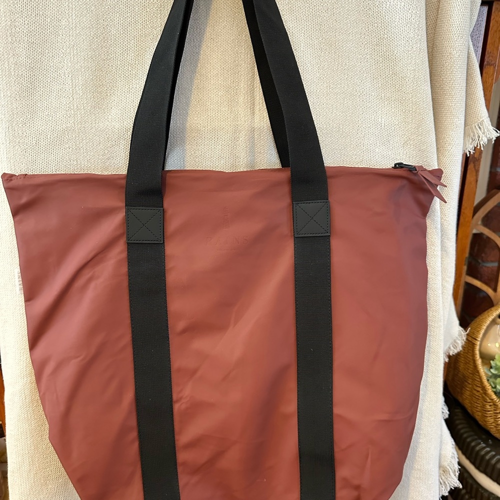 Rains Burgundy Water-Resistant Tote Bag